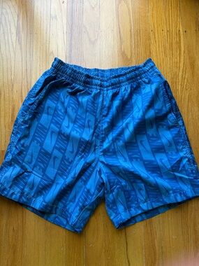 Nike Blue Logo-Pattern Athletic Shorts